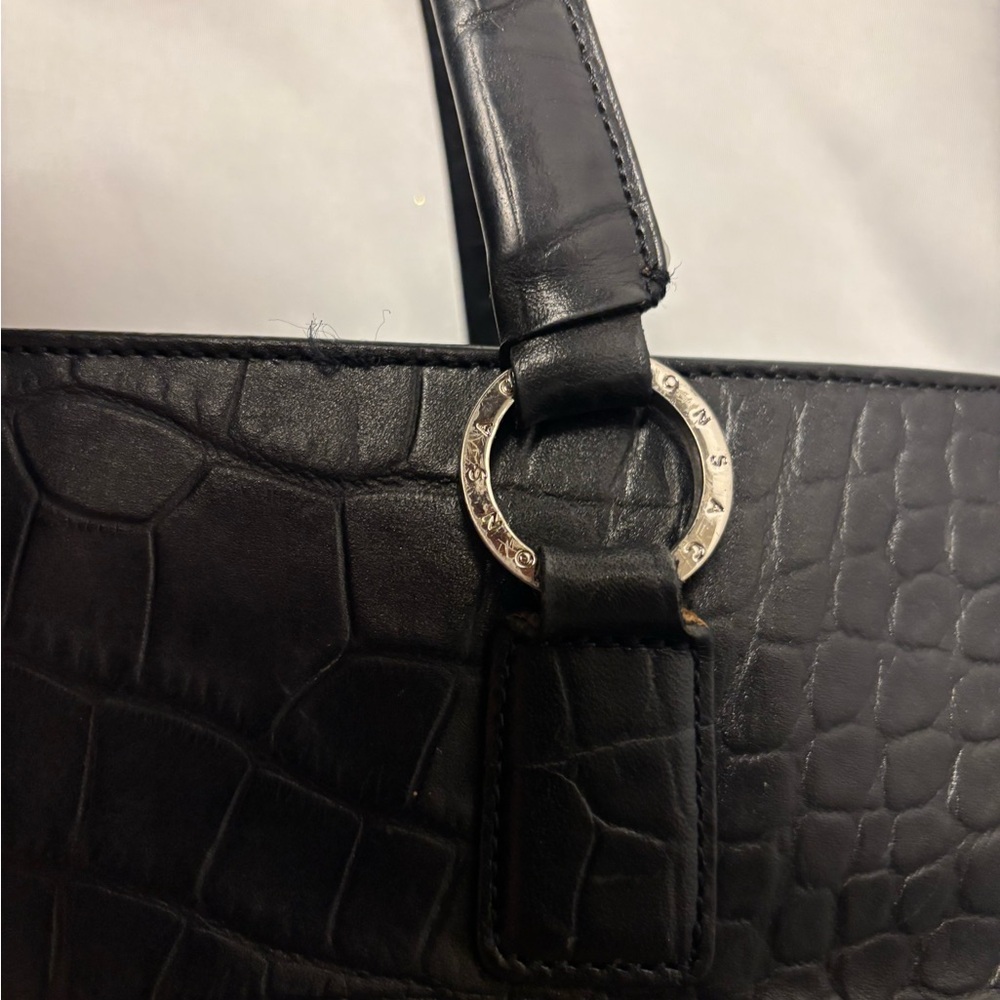 Monsac Leather Black Crocodile-Embossed Women's Tote - Picture 9 of 16